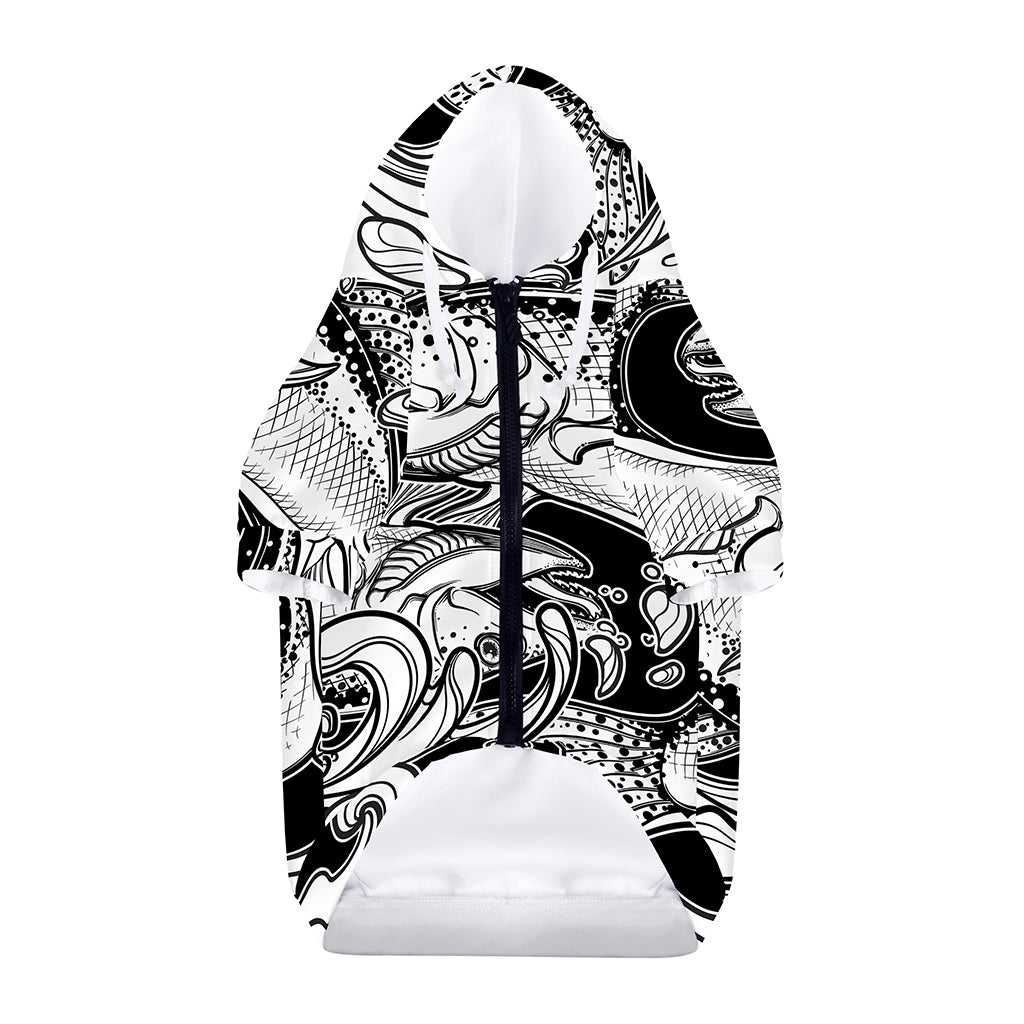 White And Black Pisces Sign Print Dog Zip Up Hoodie