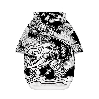 White And Black Pisces Sign Print Dog Zip Up Hoodie