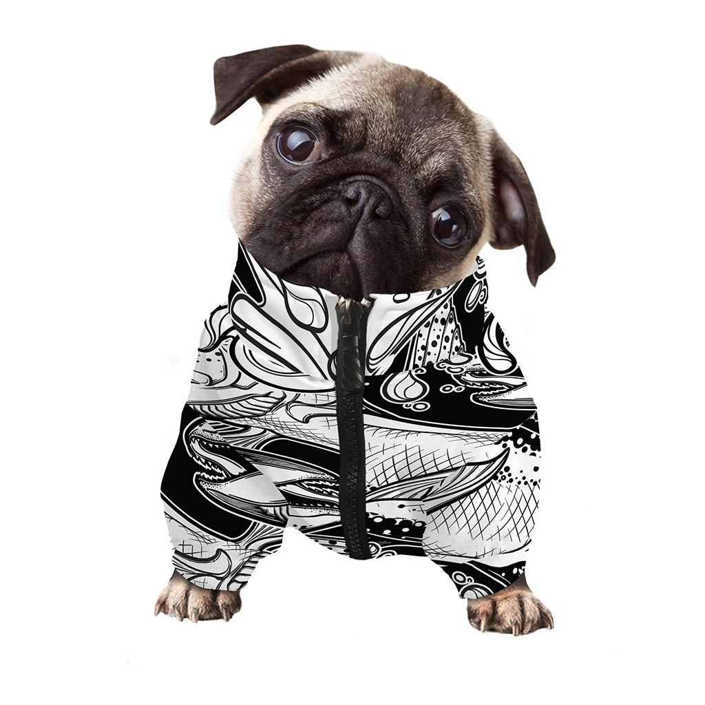 White And Black Pisces Sign Print Dog Zip Up Jacket