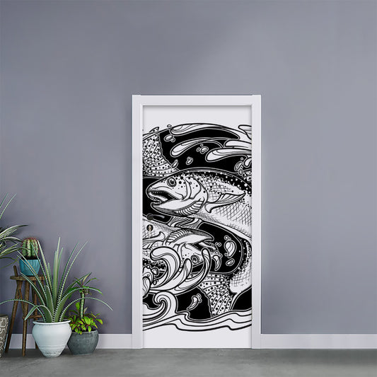 White And Black Pisces Sign Print Door Sticker