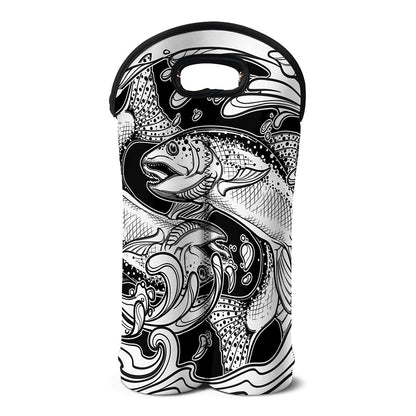 White And Black Pisces Sign Print Double Neoprene Wine Tote