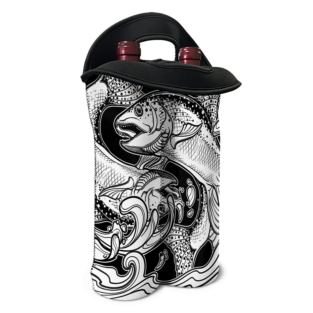 White And Black Pisces Sign Print Double Neoprene Wine Tote