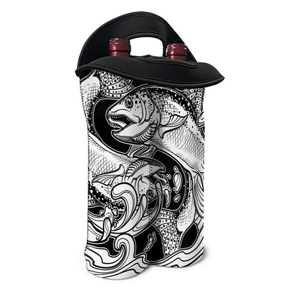 White And Black Pisces Sign Print Double Neoprene Wine Tote