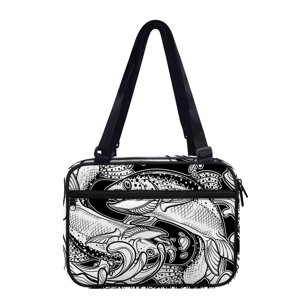 White And Black Pisces Sign Print Double Strap Bible Bag