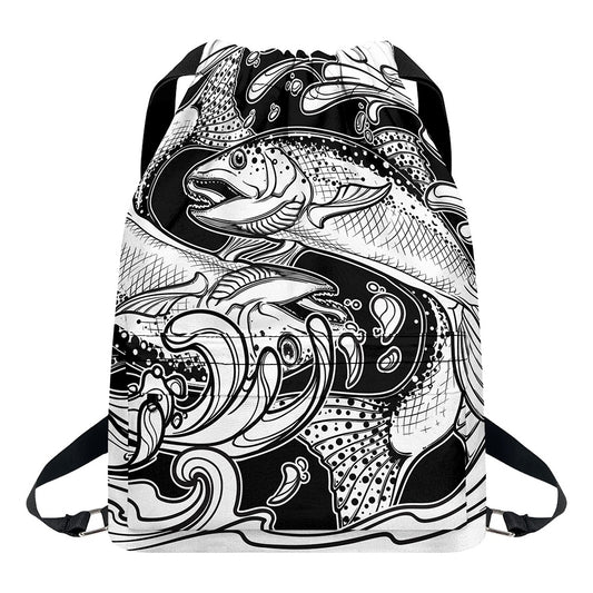White And Black Pisces Sign Print Drawstring Backpack