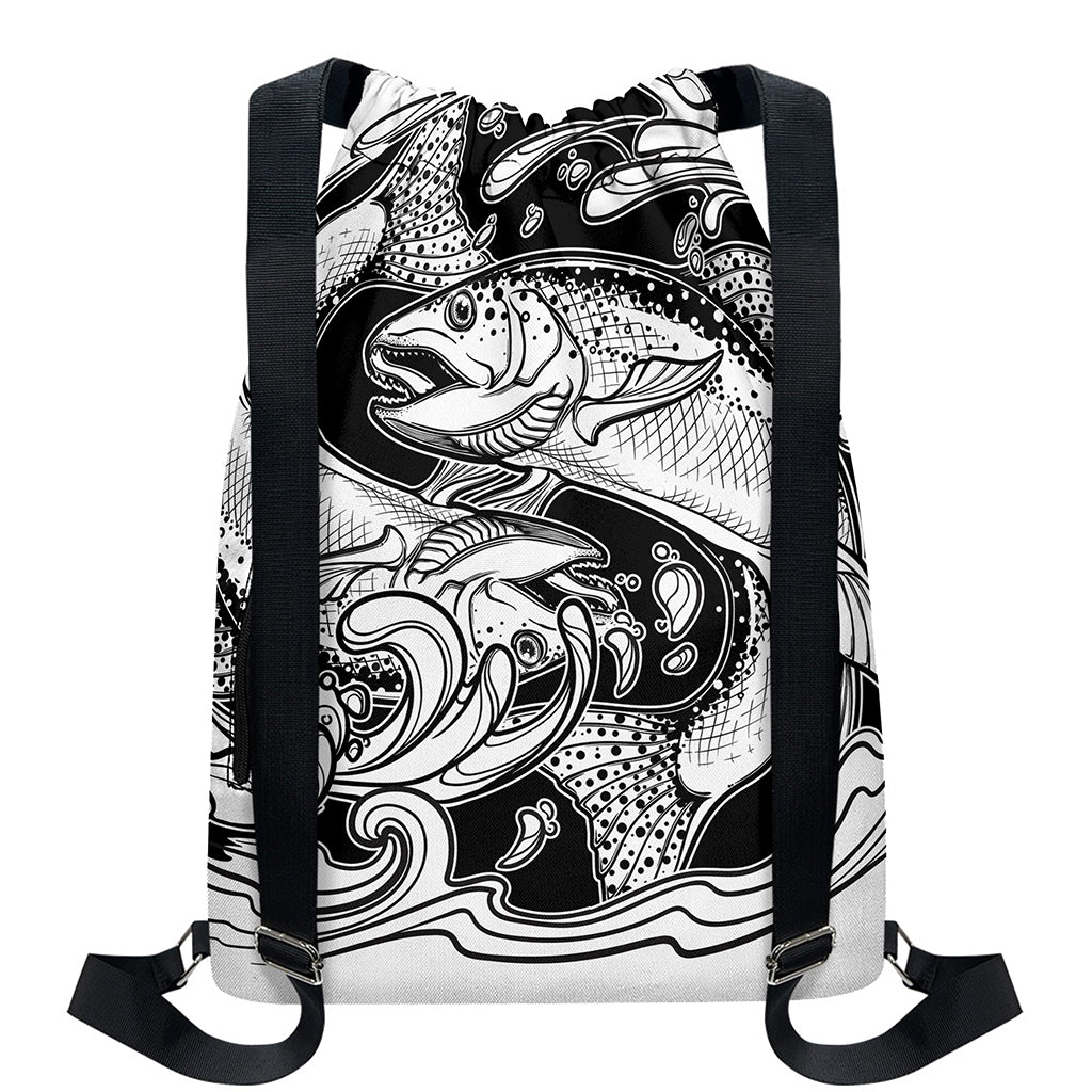 White And Black Pisces Sign Print Drawstring Backpack