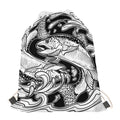 White And Black Pisces Sign Print Drawstring Bag