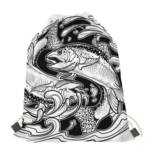 White And Black Pisces Sign Print Drawstring Bag