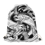 White And Black Pisces Sign Print Drawstring Bag