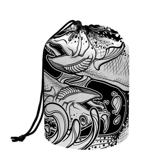 White And Black Pisces Sign Print Drawstring Makeup Bag