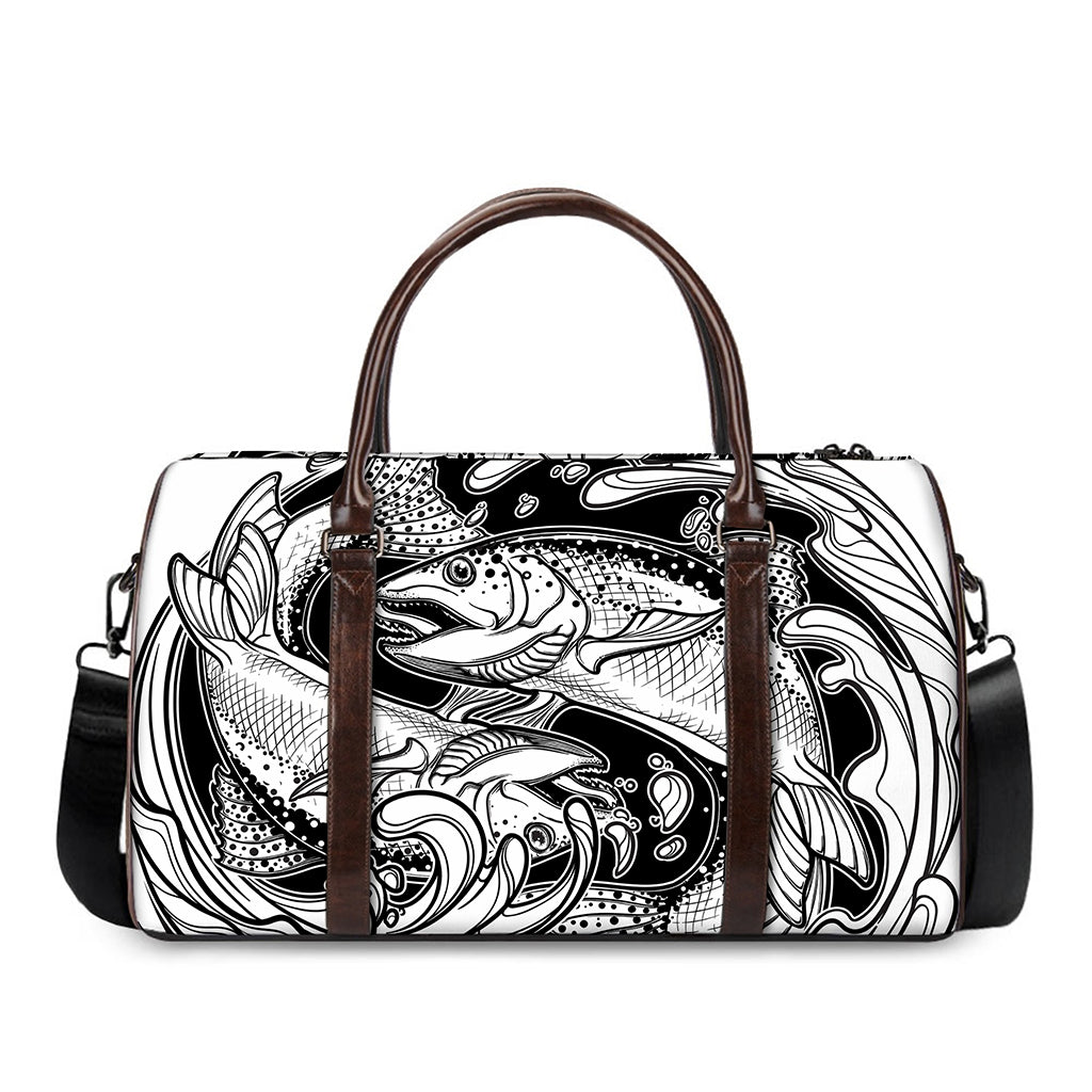White And Black Pisces Sign Print Duffle Bag
