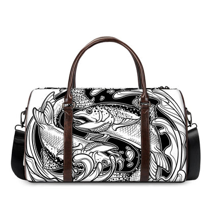 White And Black Pisces Sign Print Duffle Bag