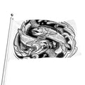 White And Black Pisces Sign Print Flag