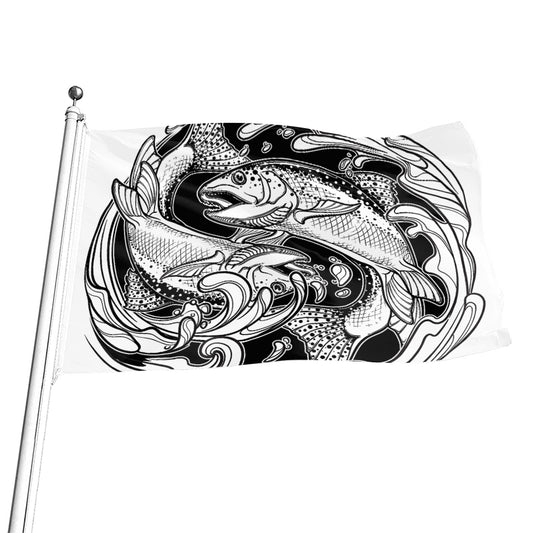 White And Black Pisces Sign Print Flag
