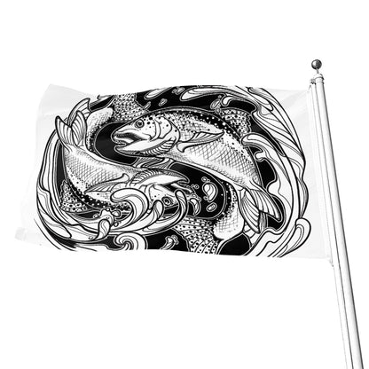 White And Black Pisces Sign Print Flag
