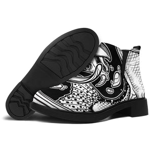 White And Black Pisces Sign Print Flat Ankle Boots