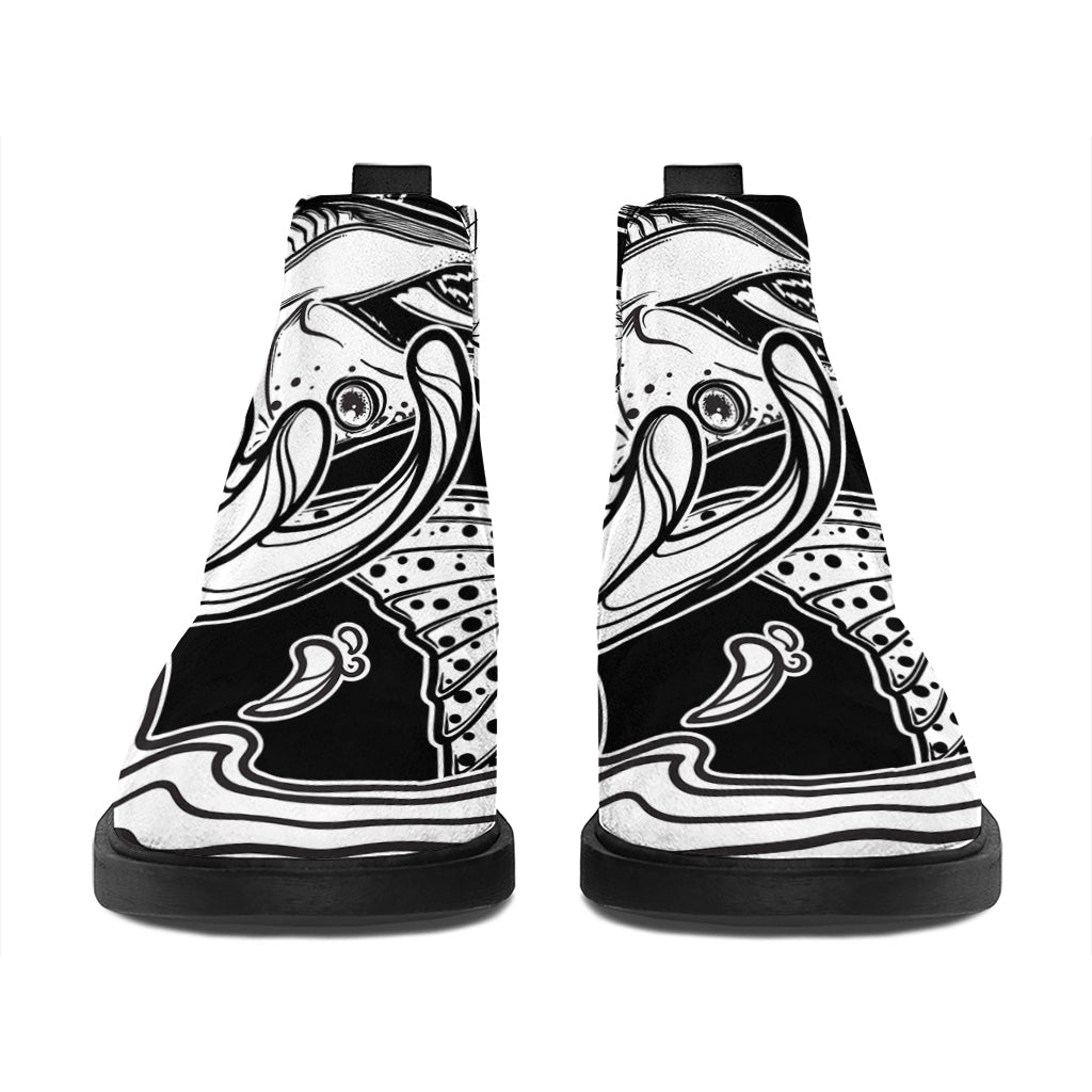 White And Black Pisces Sign Print Flat Ankle Boots