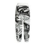 White And Black Pisces Sign Print Fleece Lined Knit Pants