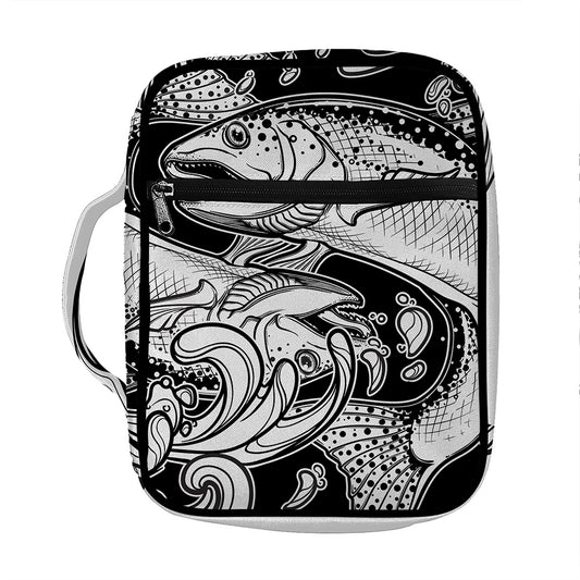 White And Black Pisces Sign Print Front Pocket Bible Bag
