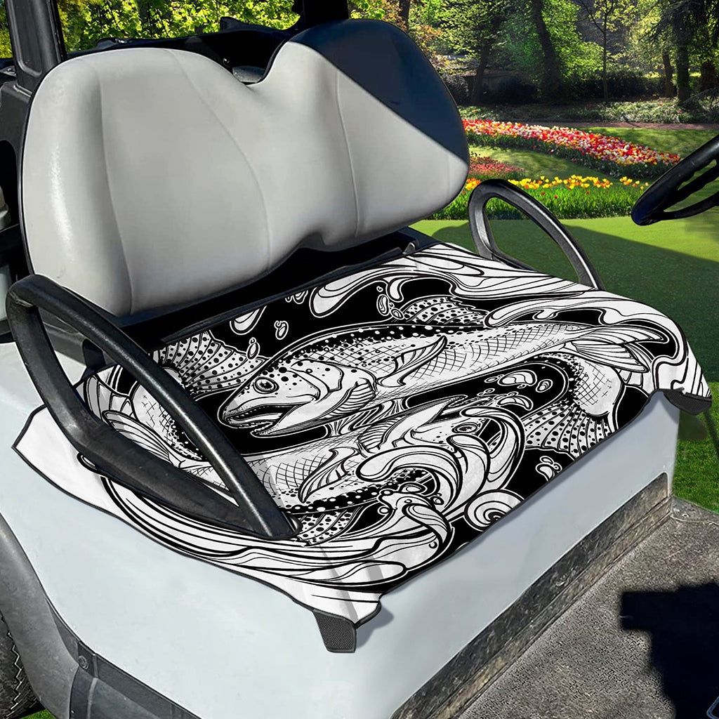 White And Black Pisces Sign Print Golf Cart Seat Cover