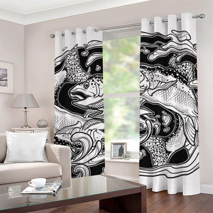 White And Black Pisces Sign Print Grommet Curtains