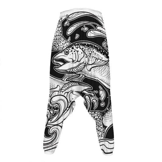 White And Black Pisces Sign Print Hammer Pants