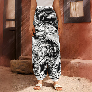 White And Black Pisces Sign Print Harem Pants