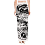 White And Black Pisces Sign Print High Slit Maxi Skirt