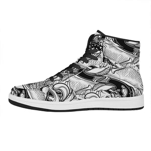 White And Black Pisces Sign Print High Top Leather Sneakers