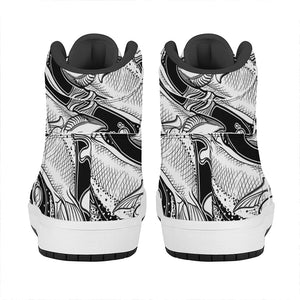 White And Black Pisces Sign Print High Top Leather Sneakers