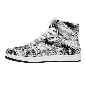 White And Black Pisces Sign Print High Top Leather Sneakers