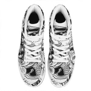 White And Black Pisces Sign Print High Top Leather Sneakers