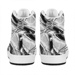 White And Black Pisces Sign Print High Top Leather Sneakers