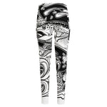 White And Black Pisces Sign Print High-Waisted Pocket Leggings