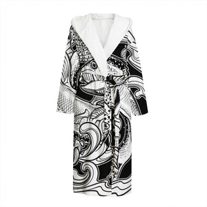 White And Black Pisces Sign Print Hooded Bathrobe