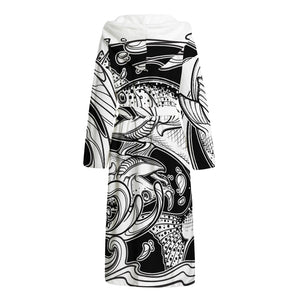 White And Black Pisces Sign Print Hooded Bathrobe