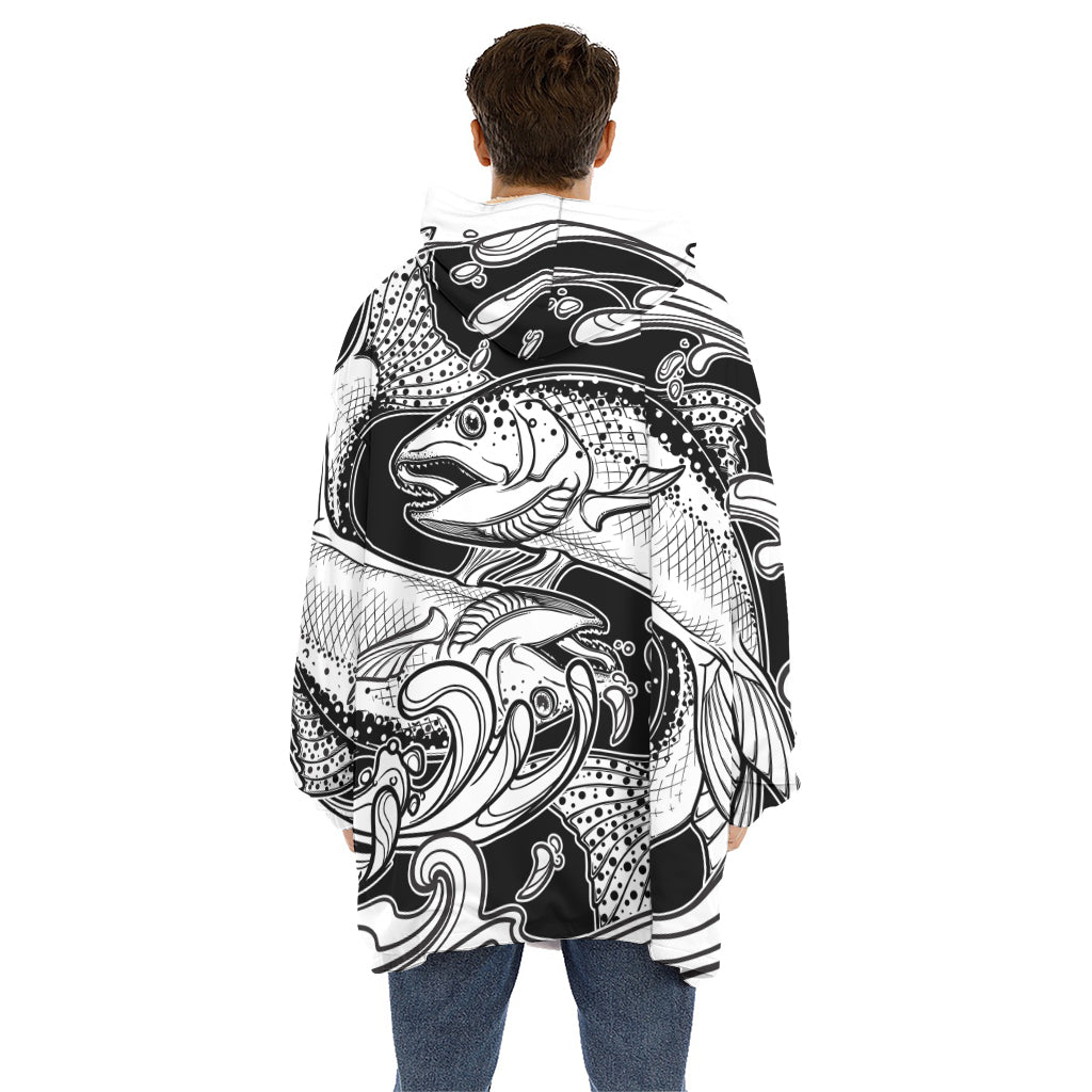 White And Black Pisces Sign Print Hoodie Blanket