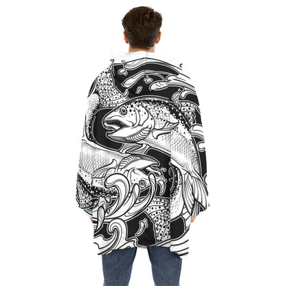 White And Black Pisces Sign Print Hoodie Blanket