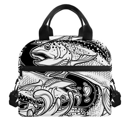 White And Black Pisces Sign Print Insulated Lunch Bag