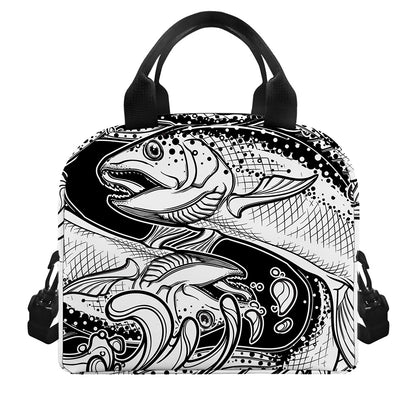 White And Black Pisces Sign Print Insulated Lunch Bag