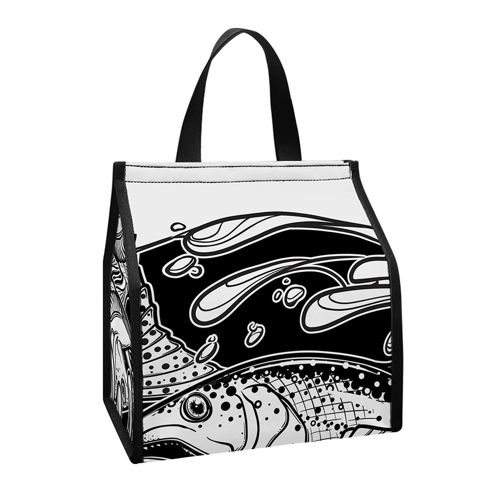 White And Black Pisces Sign Print Insulated Lunch Tote
