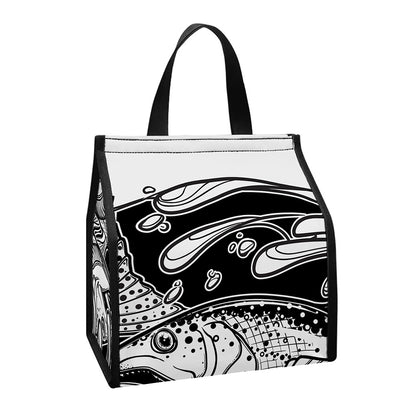 White And Black Pisces Sign Print Insulated Lunch Tote