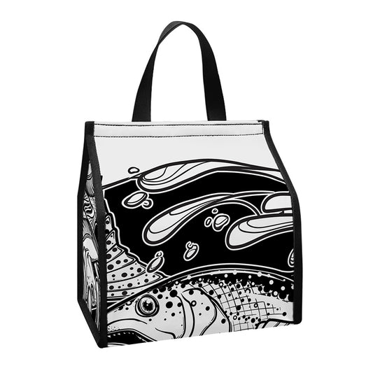 White And Black Pisces Sign Print Insulated Lunch Tote