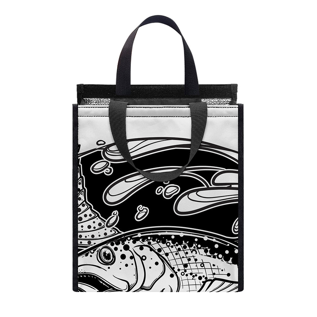 White And Black Pisces Sign Print Insulated Lunch Tote
