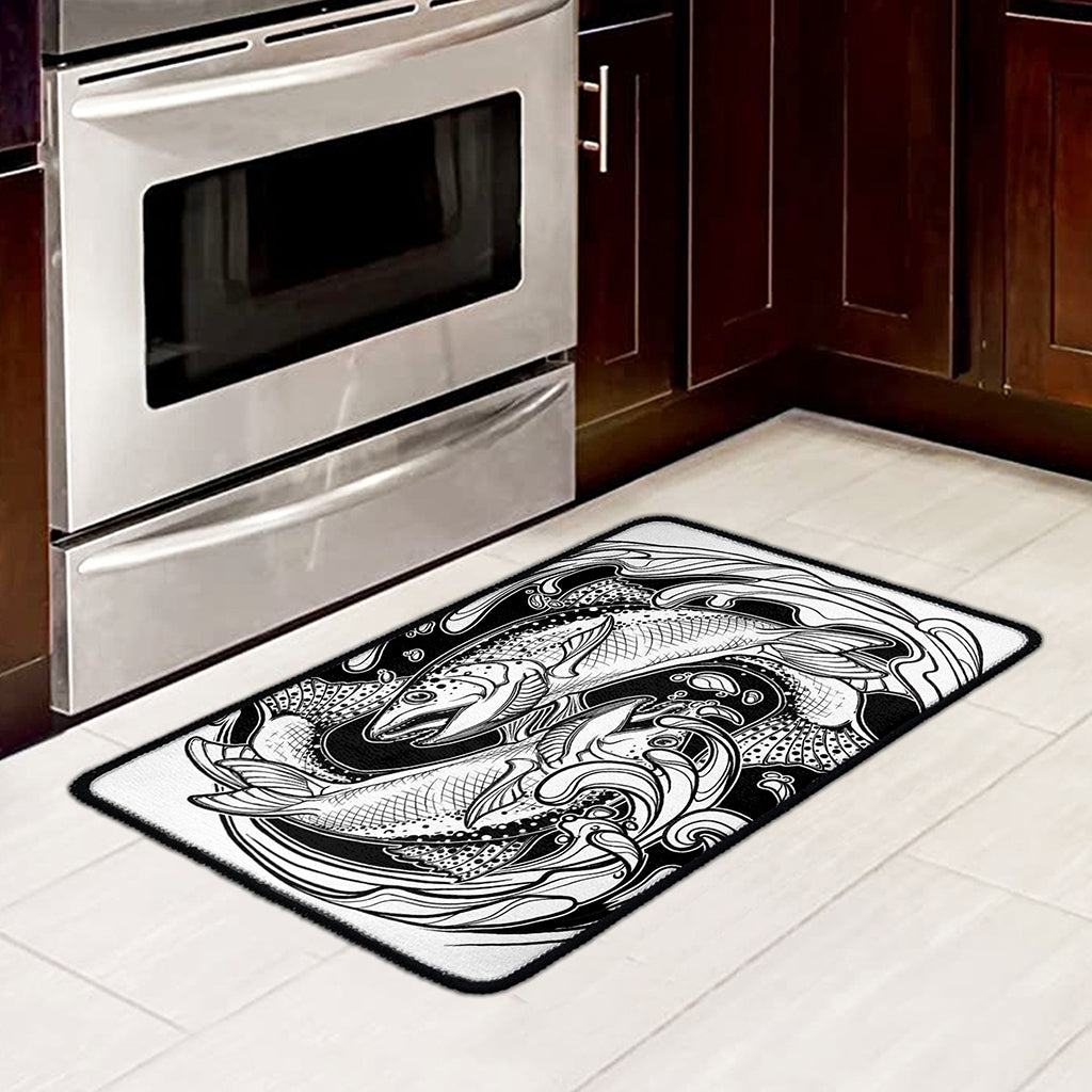White And Black Pisces Sign Print Kitchen Mat