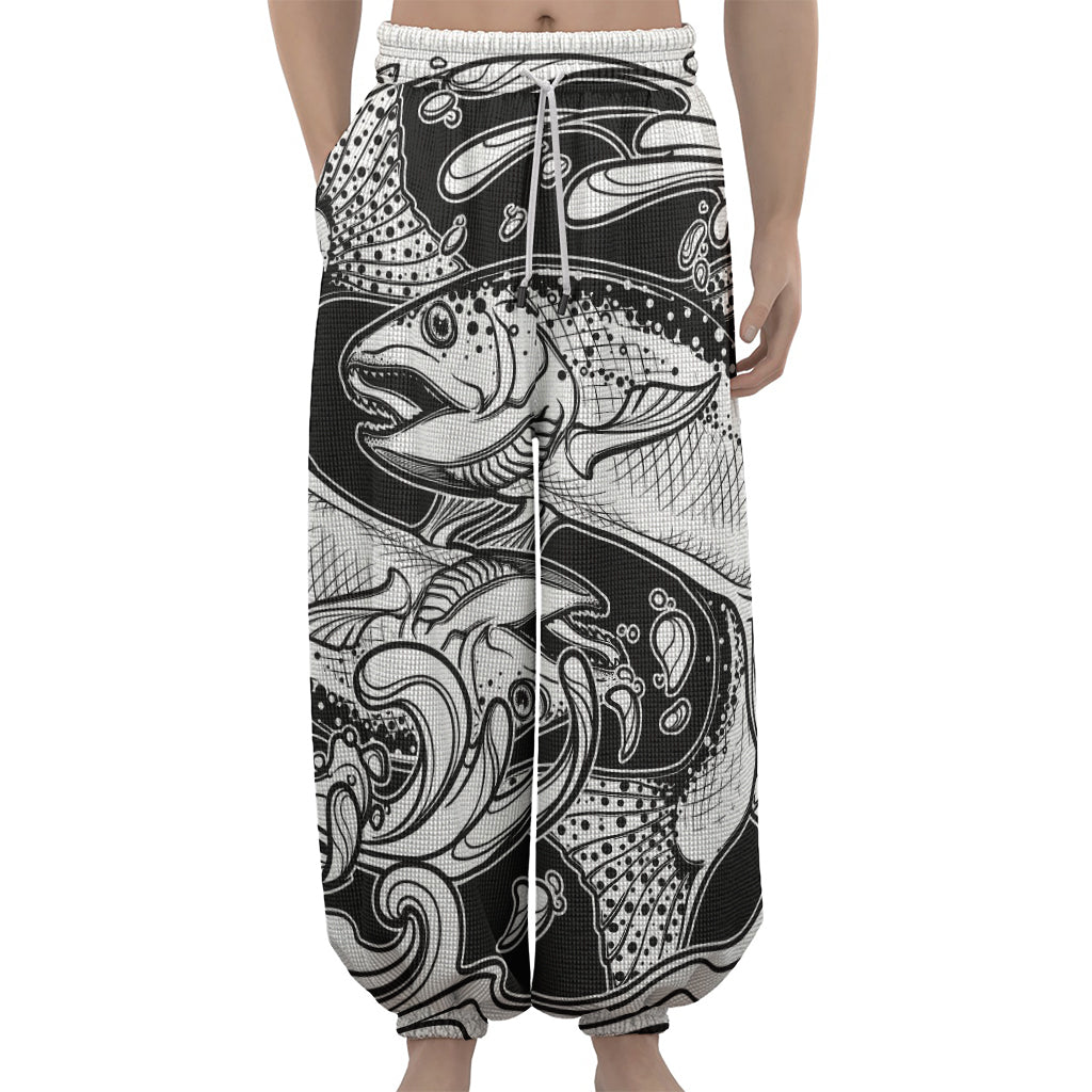 White And Black Pisces Sign Print Lantern Pants