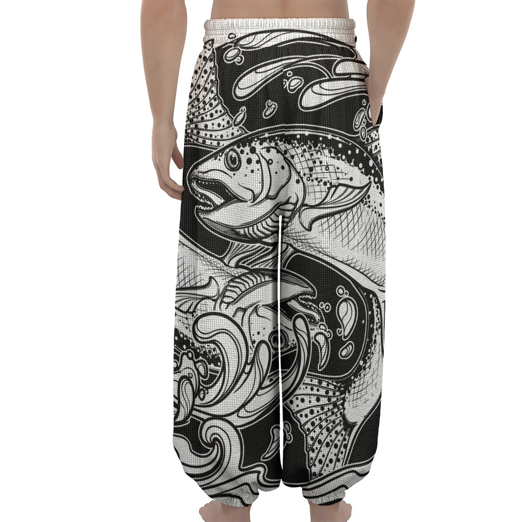 White And Black Pisces Sign Print Lantern Pants