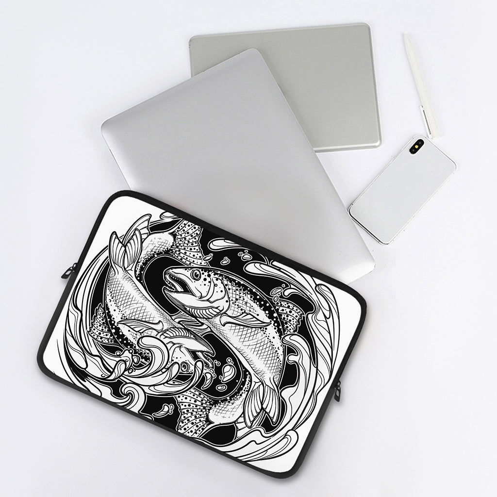 White And Black Pisces Sign Print Laptop Sleeve