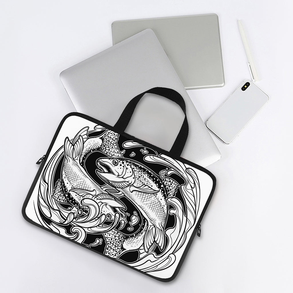 White And Black Pisces Sign Print Laptop Sleeve With Handle