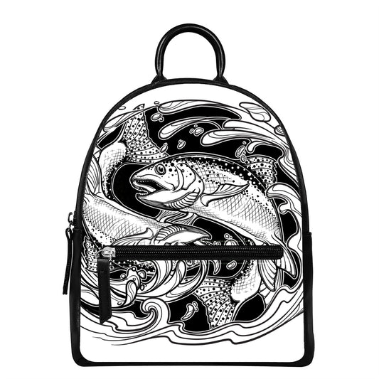 White And Black Pisces Sign Print Leather Backpack